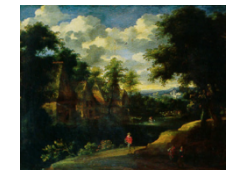 Work 6379: Wooded Landscape with Figures and Flock near a Village on the Water Edge