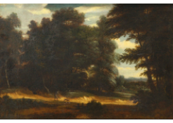 Work 6410: A Wooded Landscape with a Sportsman and his Dog on a Sandy Road 