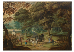 Work 6443: Wooded Landscape with Riders and Carriage