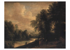 Work 6488: Wooded Landscape with Huntsmen and Village