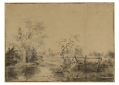 Work 6575: Pond Landscape with a Village in the Background