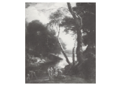 Work 6760: A Wooded River Landscape with Figures Bathing