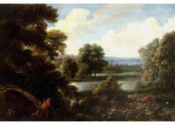 Work 6996: A Sportsman with His Hound in a River Landscape