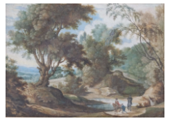 Work 7051: Wooded River Landscape with Horsemen on a Road